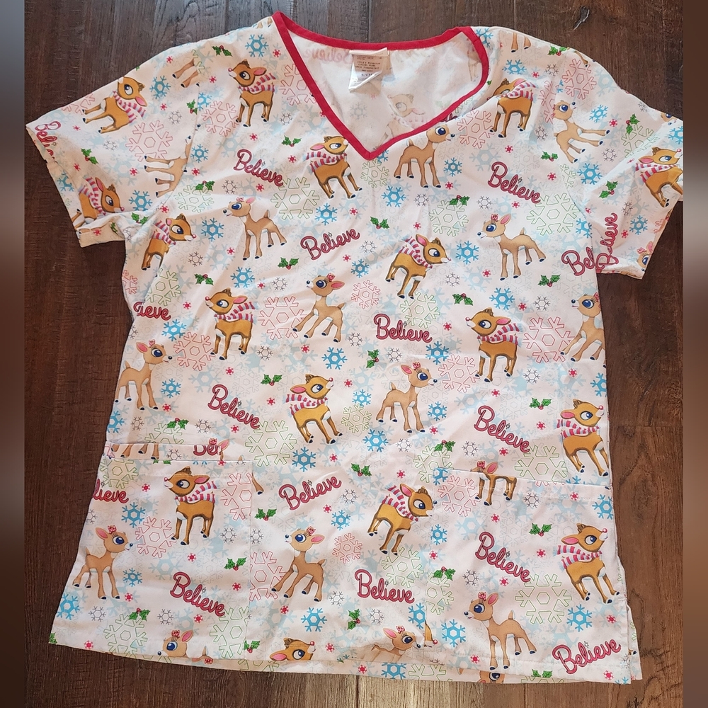 Kids Holiday Reindeer Pajama Top - White with Red Accents